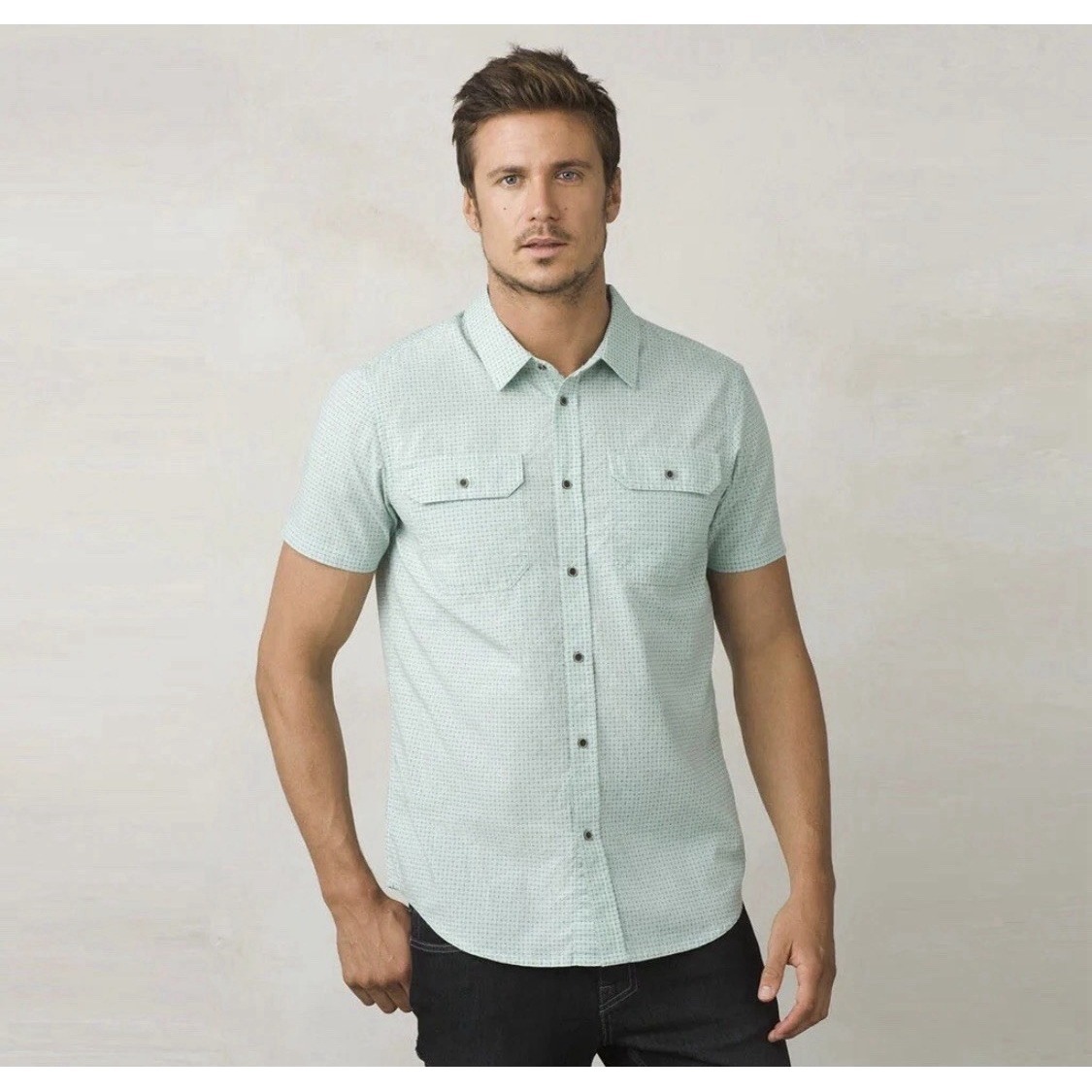 Prana Short Sleeve Blakely Button Up Shirt - Mint Green - Medium